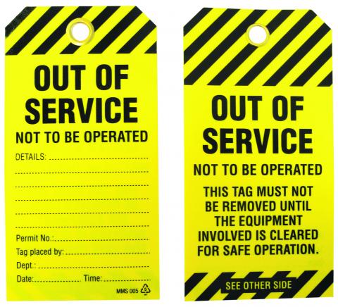 Lockout Tag - Out of Service, 5 pack